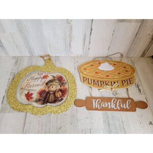 Thanksgiving pumpkin pie glitter home decor set hanging